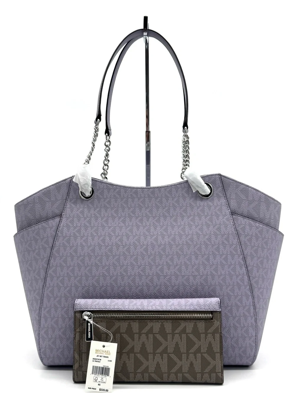 Michael Kors Jet Set Large Signature Logo Shoulder Bag w Matching Trifold Wallet